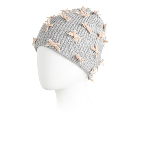 LELE SADOUGHI Dove Grey Bow Embellished Beanie - Picture 1 of 2